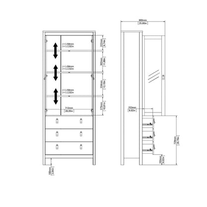 Barcelona China Cabinet 2 Glass Doors with 3 Drawers in Cashmere