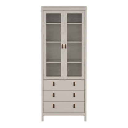 Barcelona China Cabinet 2 Glass Doors with 3 Drawers in Cashmere