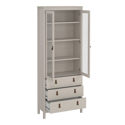 Barcelona China Cabinet 2 Glass Doors with 3 Drawers in Cashmere