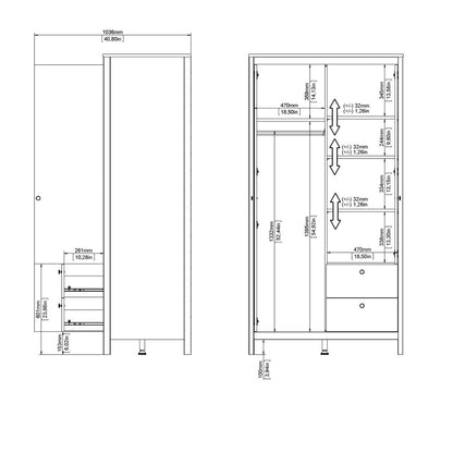 Madrid Wardrobe with 1 Door 1 Mirror Door 2 Drawers White