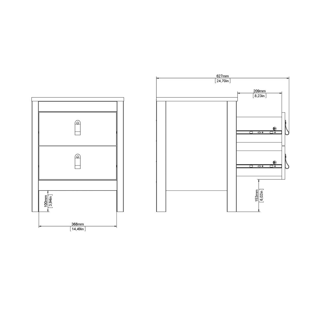 Madrid Bedside Table 2 Drawers in White