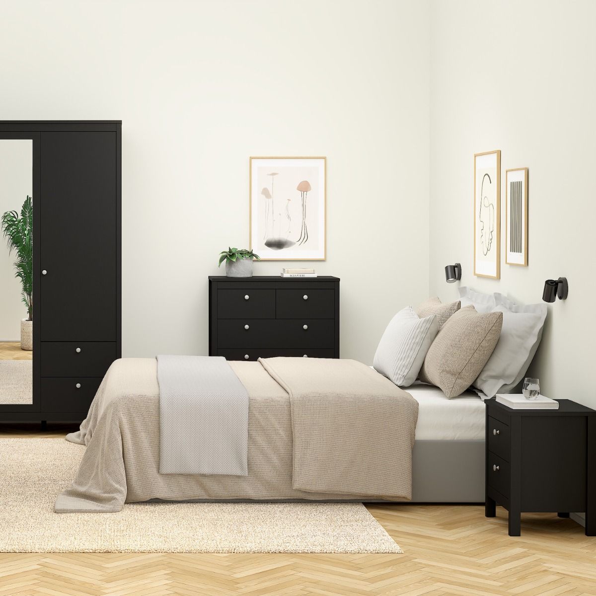 Madrid Bedside Table 2 Drawers in Matt Black