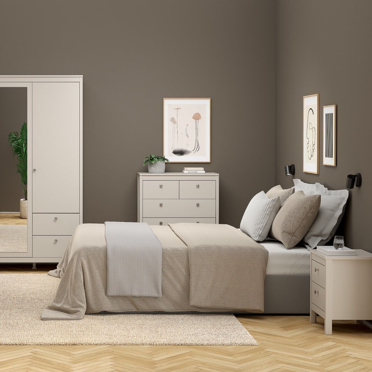 Madrid Bedside Table 2 Drawers in Cashmere