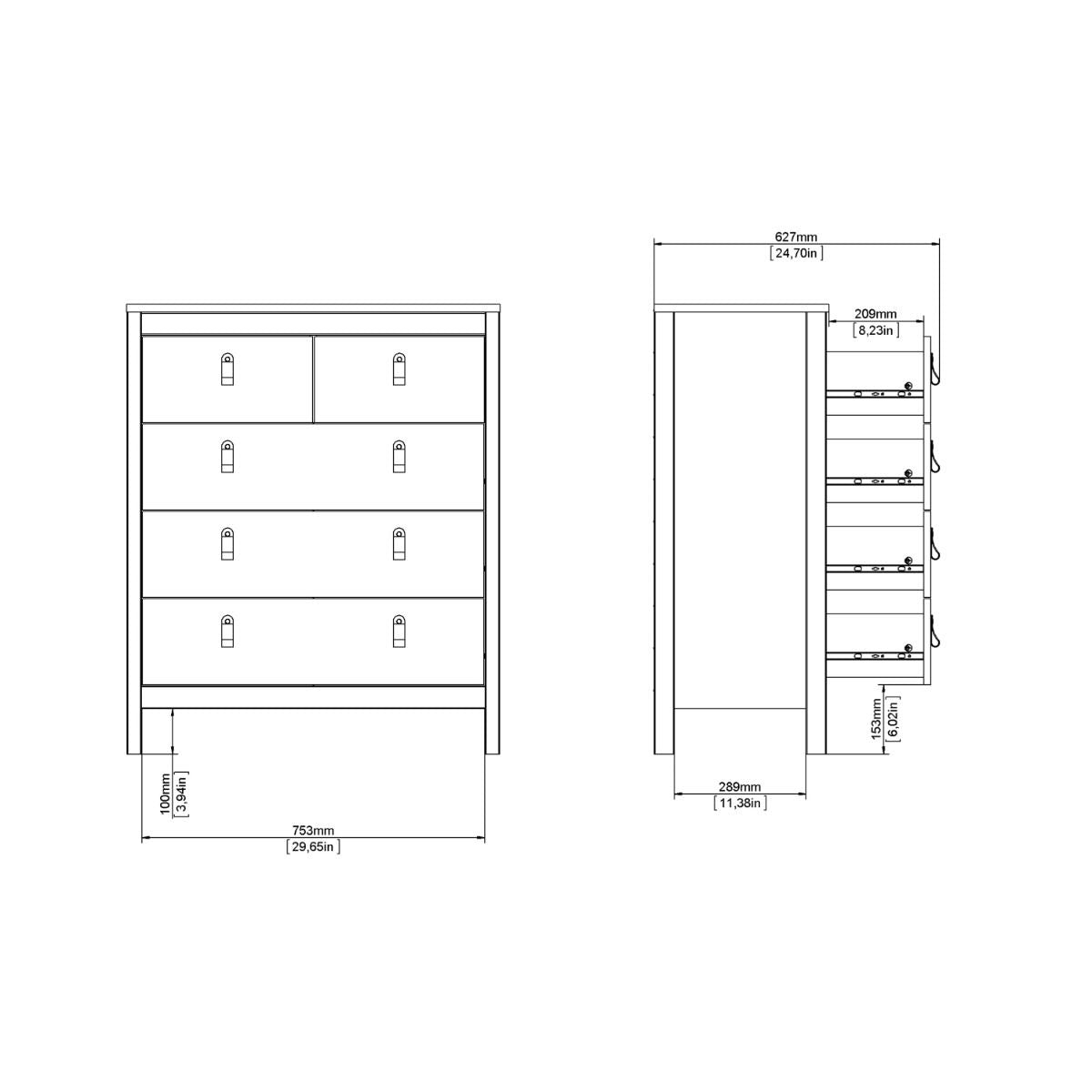 Madrid Chest 3+2 Drawers in Matt Black