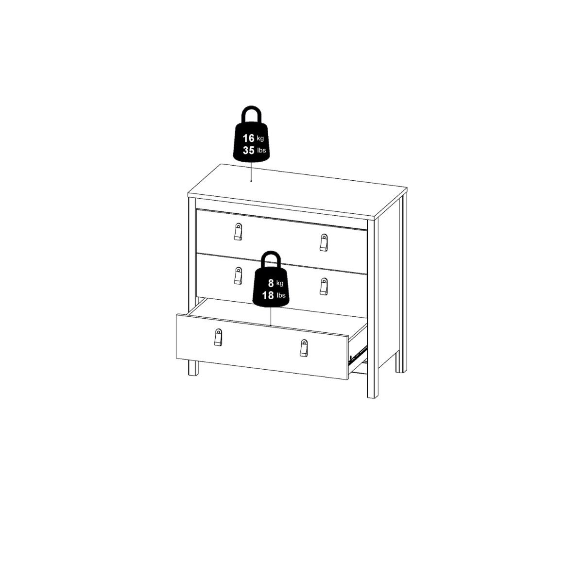Madrid Chest 3 Drawers in Jackson Hickory Oak