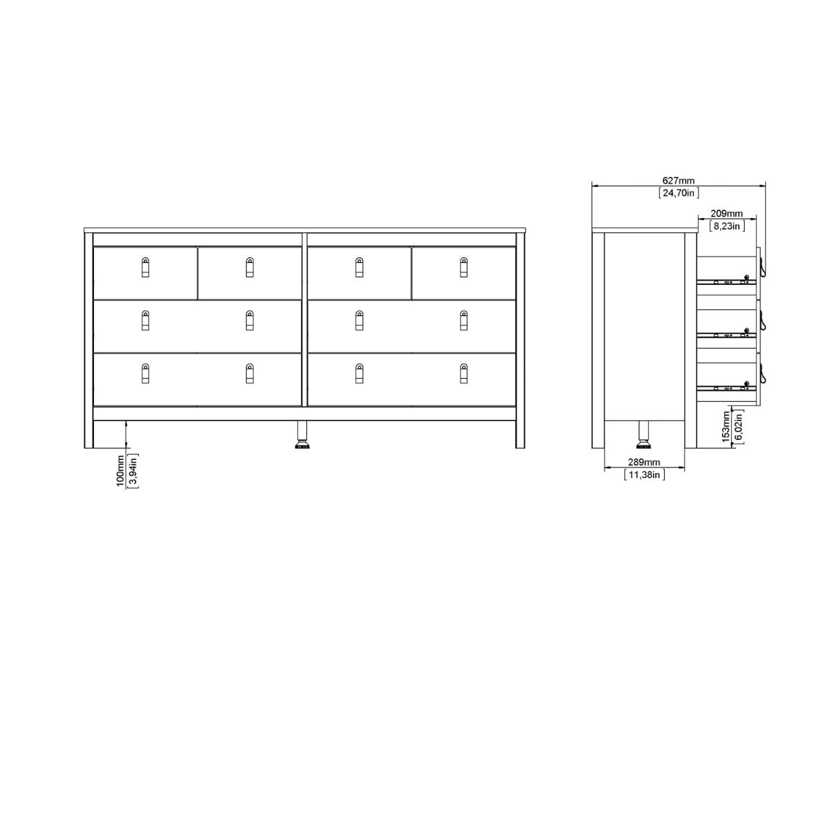 Madrid Double Dresser 4+4 Drawers in Cashmere