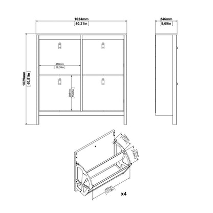 Madrid Shoe Cabinet 4 Flip Down Doors in White