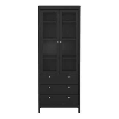 Madrid China Cabinet 2 Glass Doors with 3 Drawers in Matt Black