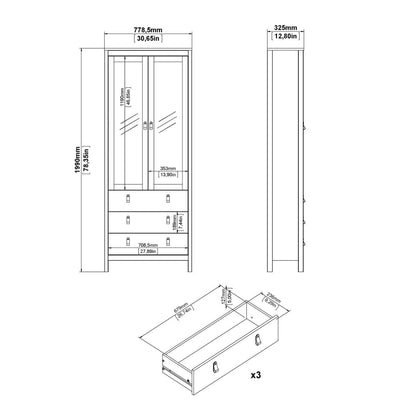 Madrid China Cabinet 2 Glass Doors with 3 Drawers in Jackson Hickory Oak