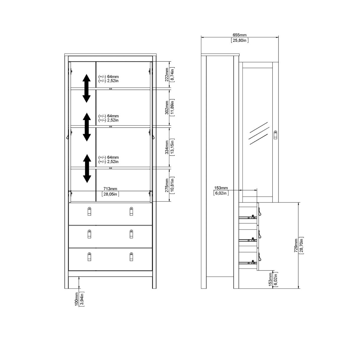 Madrid China Cabinet 2 Glass Doors with 3 Drawers in Jackson Hickory Oak