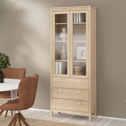 Madrid China Cabinet 2 Glass Doors with 3 Drawers in Jackson Hickory Oak