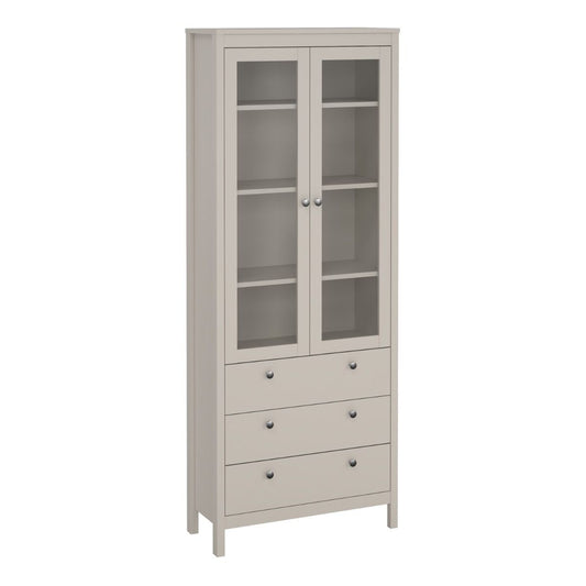 Madrid China Cabinet 2 Glass Doors with 3 Drawers in Cashmere