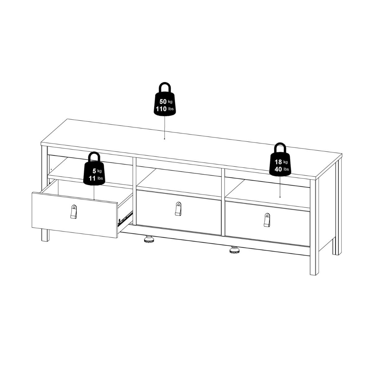 Madrid TV Unit 3 Drawers in Cashmere