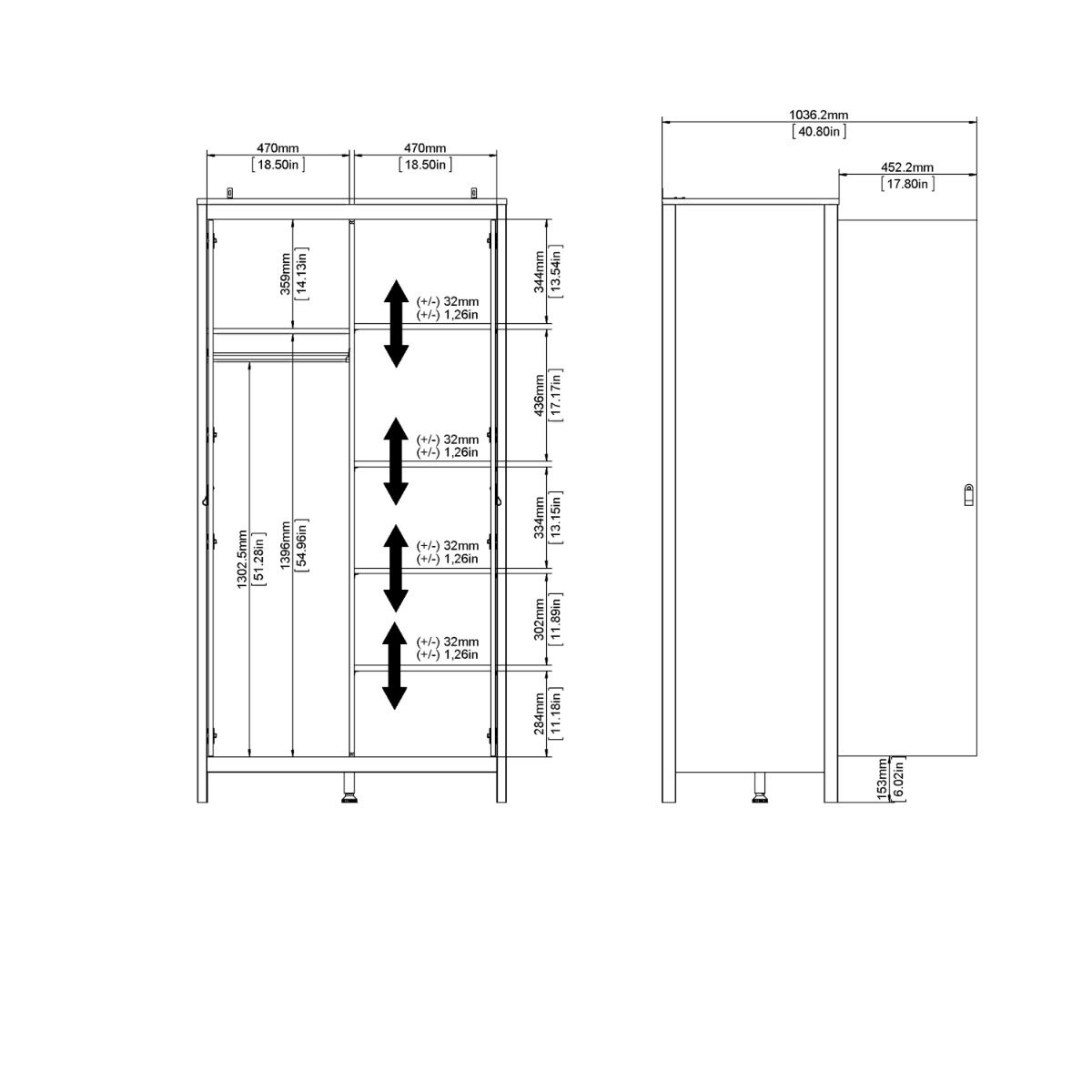 Madrid Wardrobe with 2 Doors in White