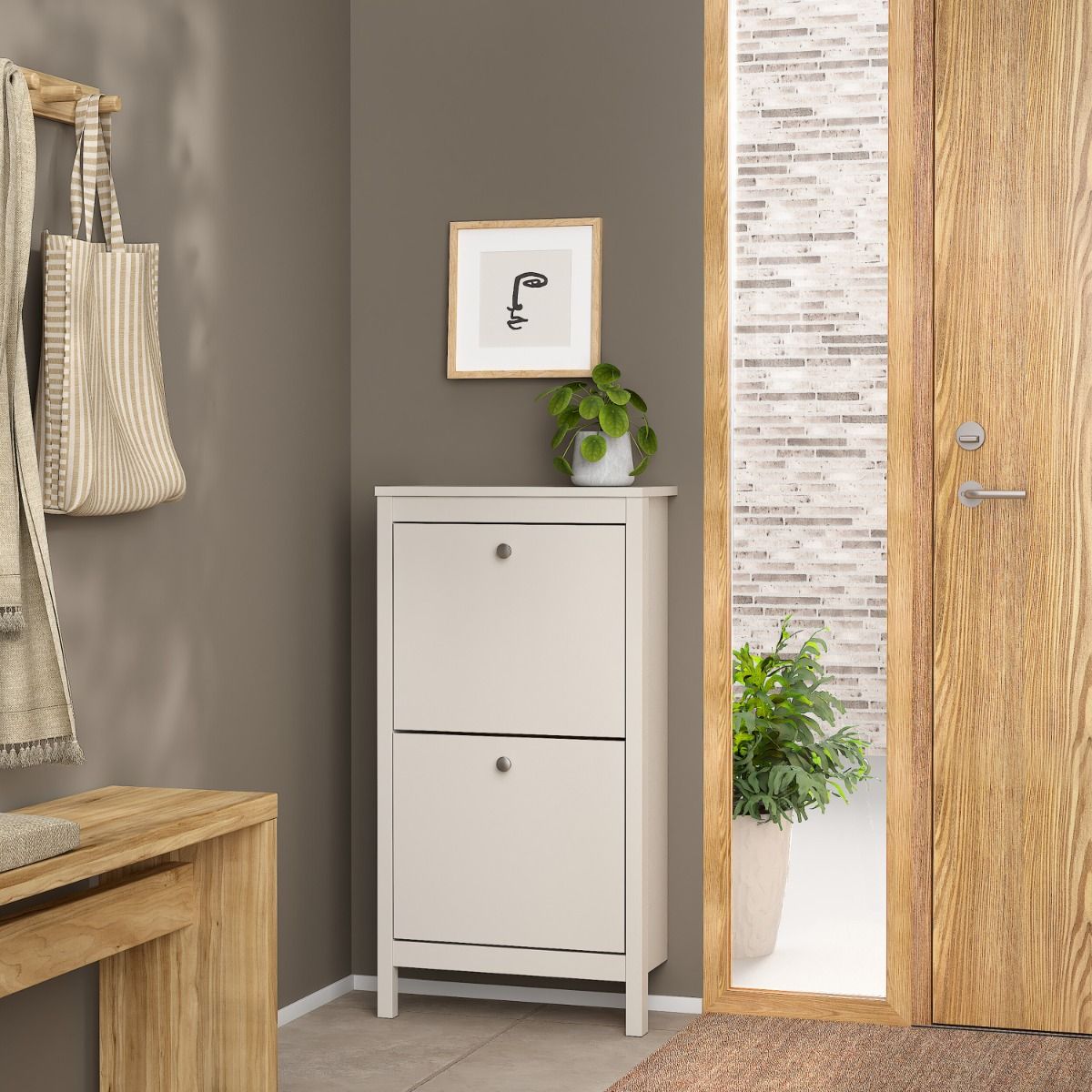 Madrid Shoe Cabinet 2 Flip Down Doors in Cashmere