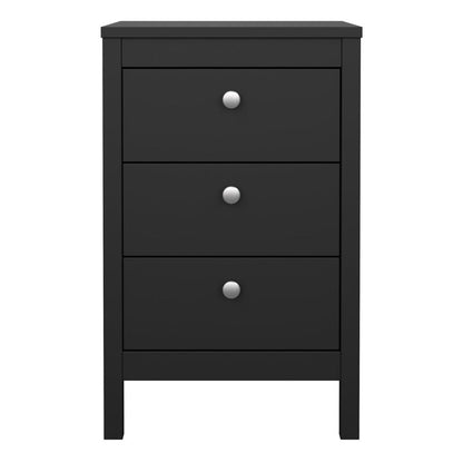 Madrid Bedside Table 3 Drawers in Matt Black