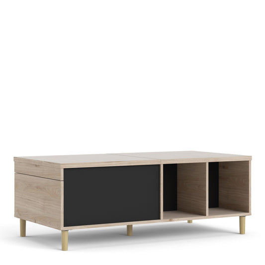 Rome Coffee Table with Sliding Top Oak and Matt Black