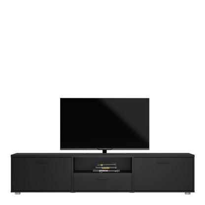 Media TV Unit with 2 Doors and 1 Drawer in Black (177cm)
