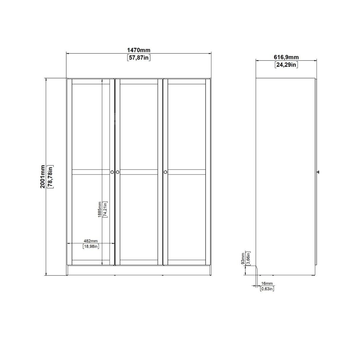 Brande Wardrobe with 3 Frame Doors in Jackson Hickory Oak