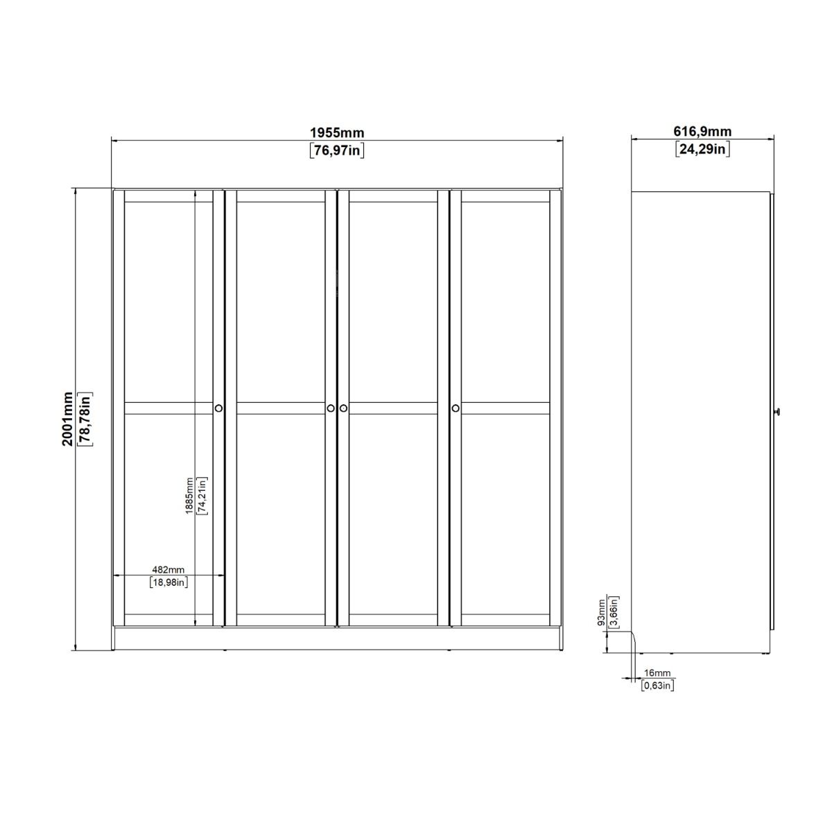 Brande Wardrobe with 4 Frame Doors in Jackson Hickory Oak