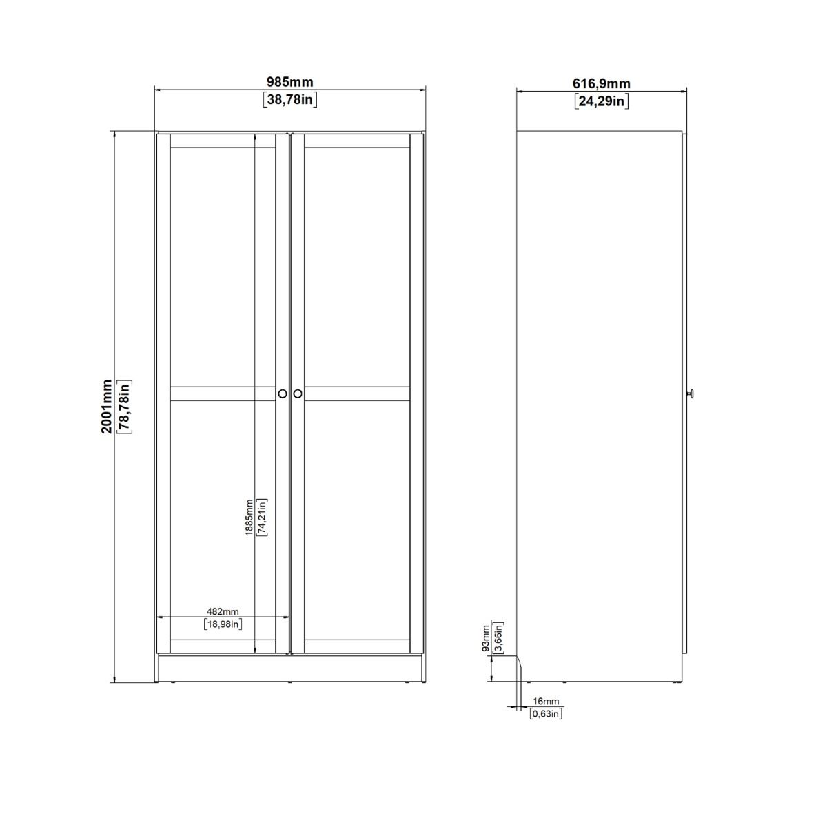 Brande Wardrobe 2 Frame Doors in White