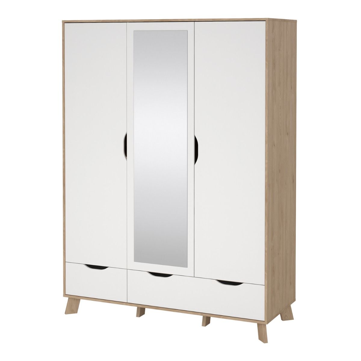 Ikast Wardrobe 3 Doors 2 Drawers with Mirror in Jackson Hickory and White