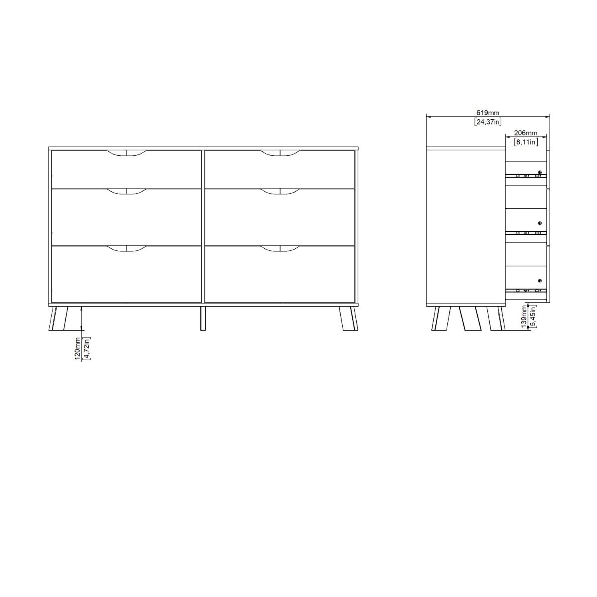 Ikast Double Dresser 6 Drawers in Jackson Hickory and White