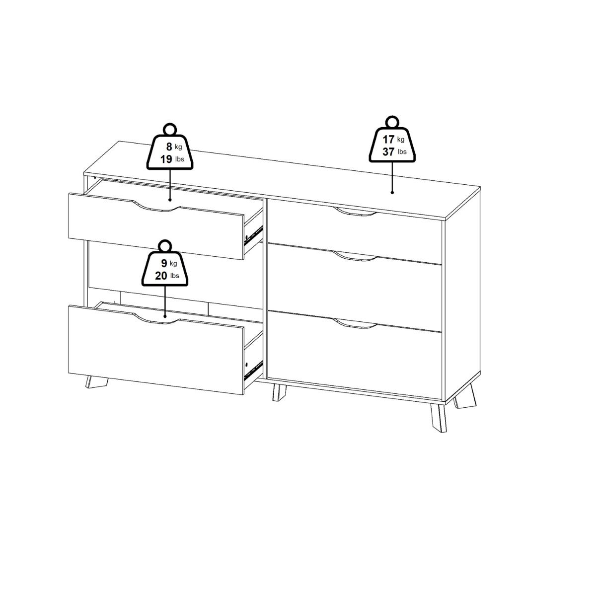 Ikast Double Dresser 6 Drawers in Jackson Hickory and White