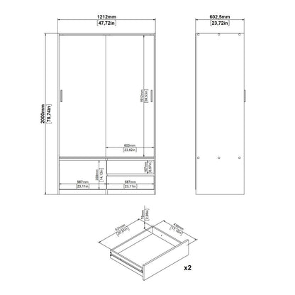 Line Wardrobe with 2 Sliding Doors 1 Small Door and 2 Drawers in Jackson Hickory Oak