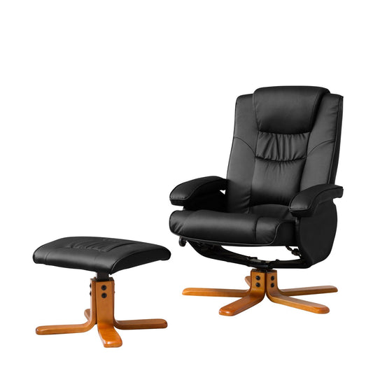 Faux Leather Swivel Recliner Chair & Stool