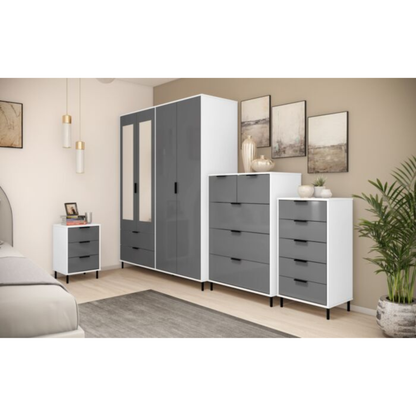 Madrid 4 Door 2 Drawer Wardrobe – Grey/White Gloss