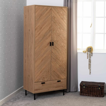 Leon 2 Door 1 Drawer Wardrobe – Medium Oak Effect