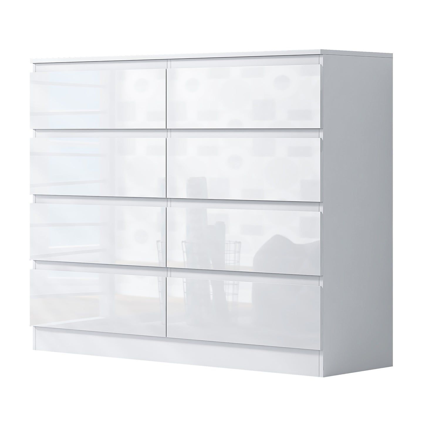 Stora 8 Drawer Wide 4+4 Chest of Drawers – White Gloss Front