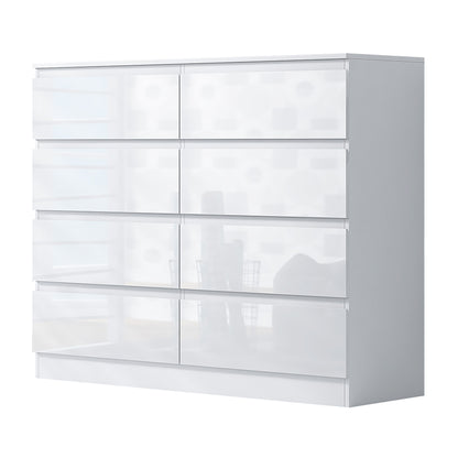 Stora 8 Drawer Wide 4+4 Chest of Drawers – White Gloss Front