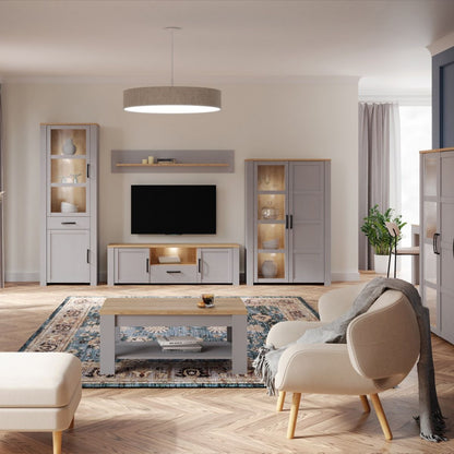 Bohol Display Cabinet with LED Lights in Grey Riviera Oak