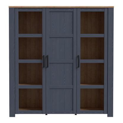 Bohol Large Display Cabinet 3 Door in Navy and Oak