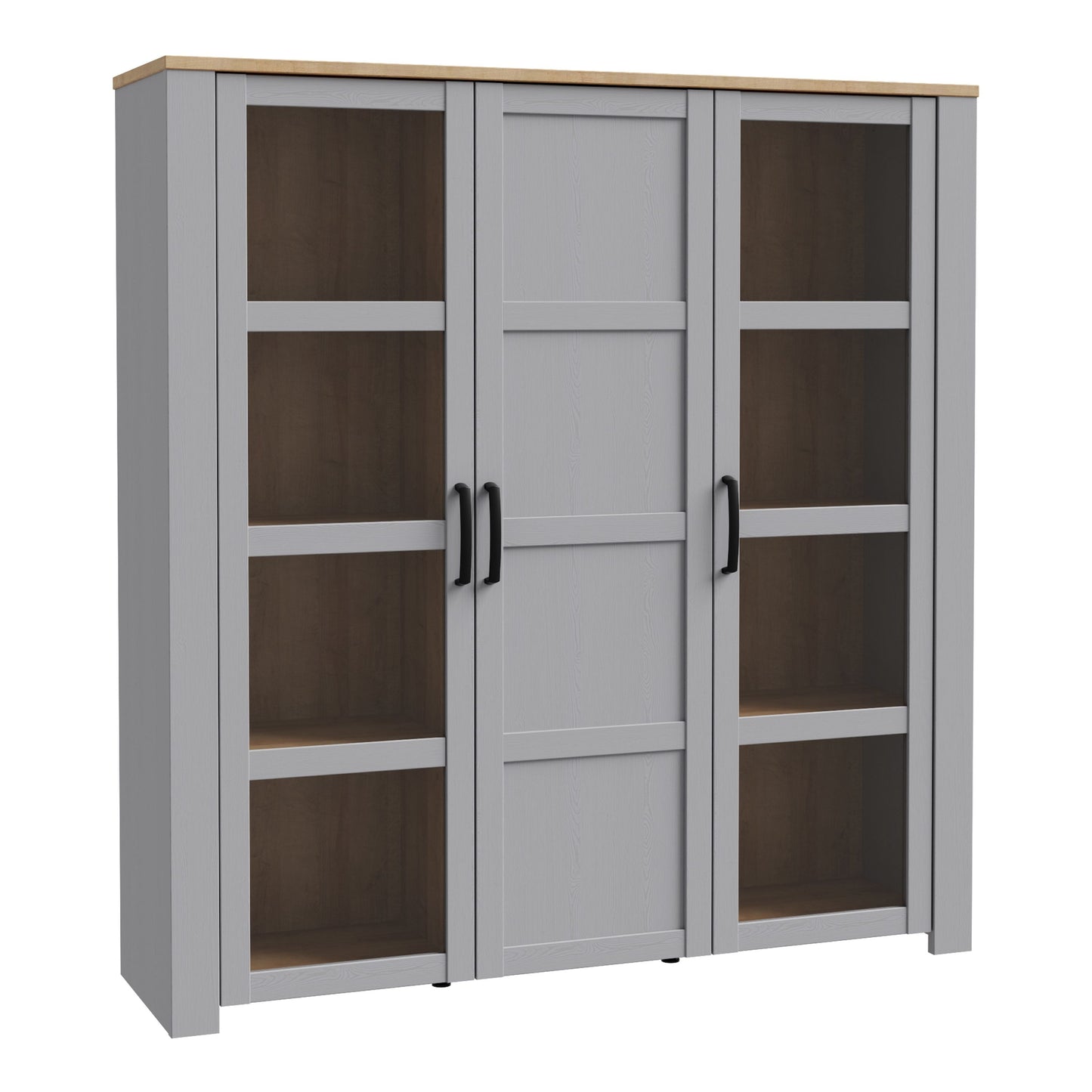 Bohol Large Display Cabinet 3 Door in Grey and Oak