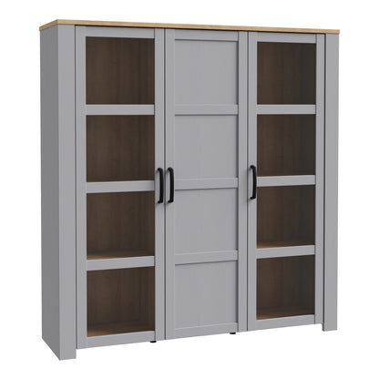 Bohol Large Display Cabinet 3 Door in Grey and Oak