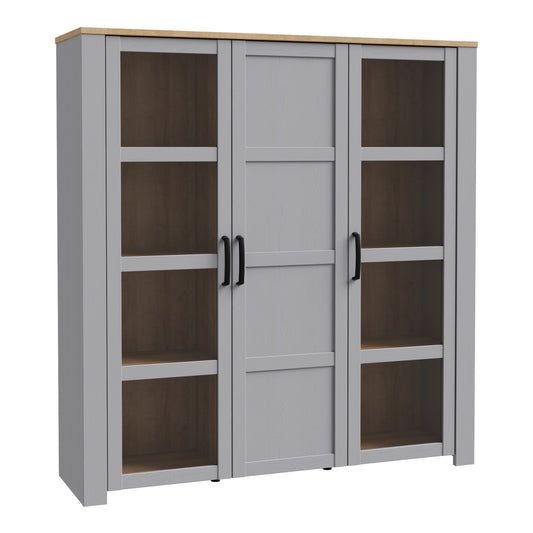 Bohol Large Display Cabinet 3 Door in Grey and Oak