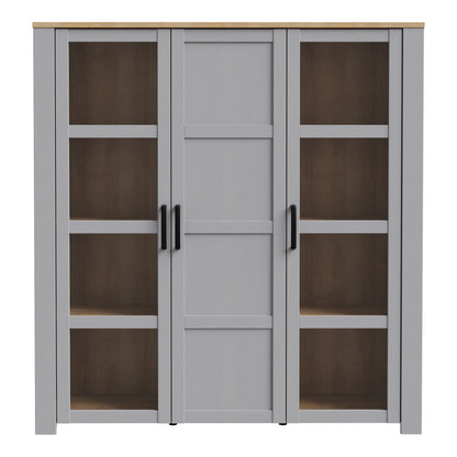 Bohol Large Display Cabinet 3 Door in Grey and Oak