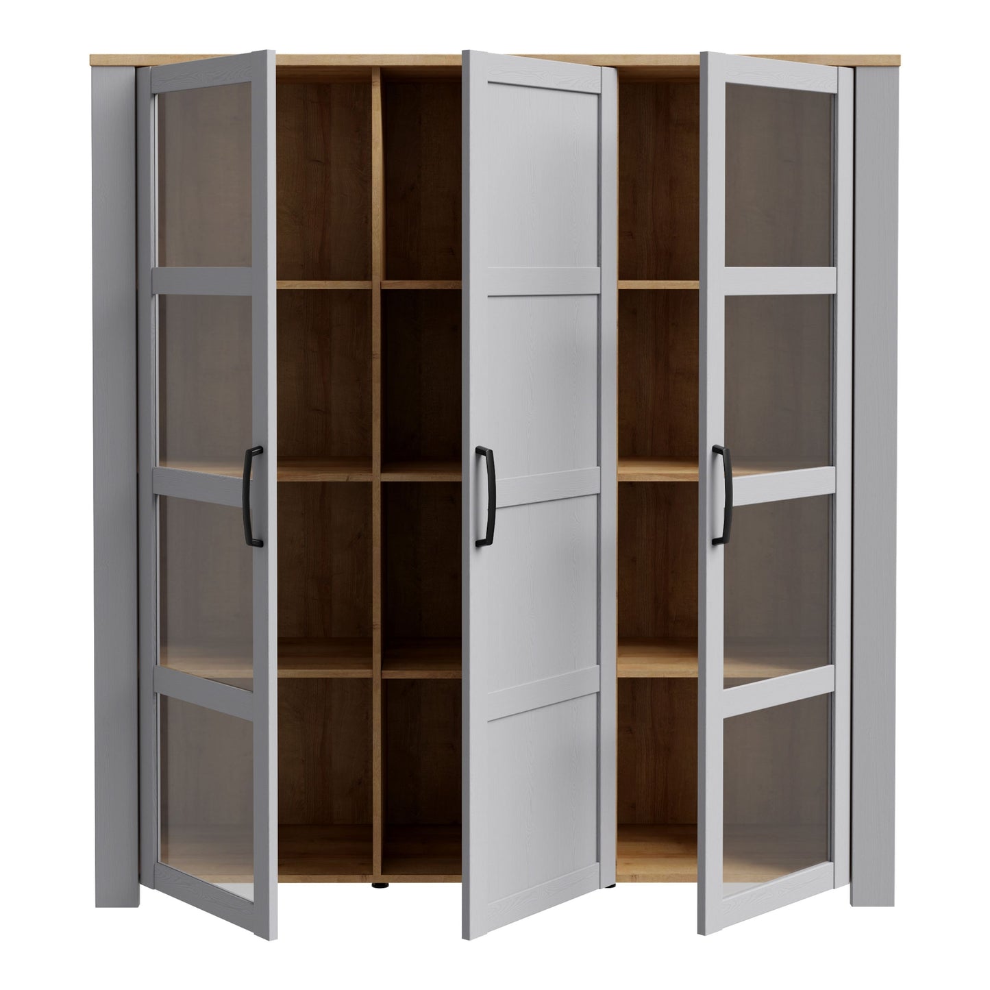 Bohol Large Display Cabinet 3 Door in Grey and Oak