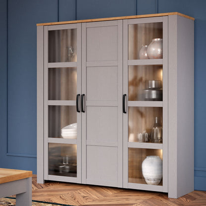 Bohol Large Display Cabinet 3 Door in Grey and Oak