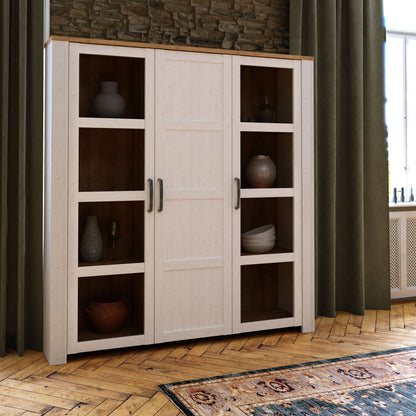 Bohol Large Display Cabinet 3 Door in White and Oak