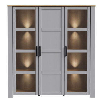 Bohol Large Display Cabinet with LED Lights in Grey Riviera Oak