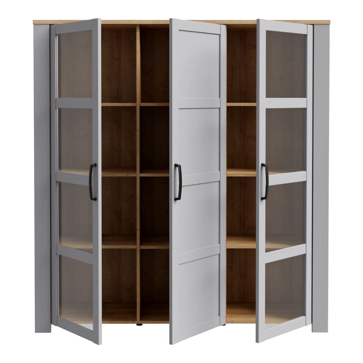 Bohol Large Display Cabinet with LED Lights in Grey Riviera Oak