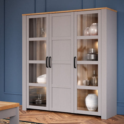 Bohol Large Display Cabinet with LED Lights in Grey Riviera Oak