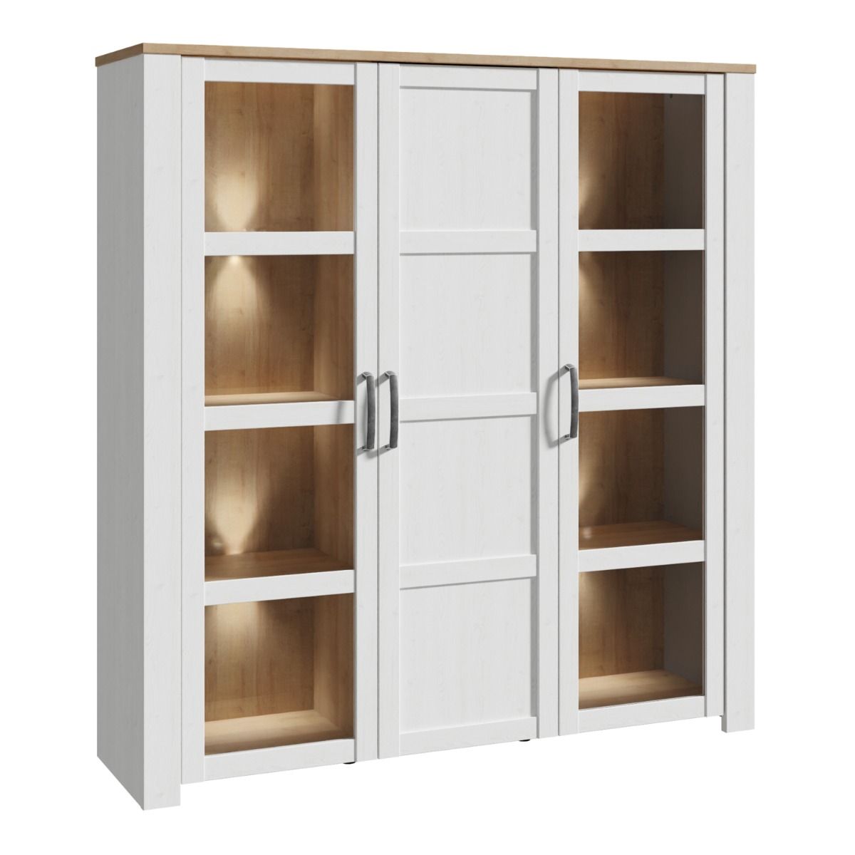 Bohol Large Display Cabinet with LED Lights in White Riviera Oak
