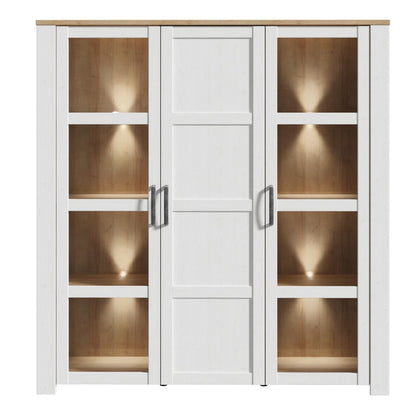 Bohol Large Display Cabinet with LED Lights in White Riviera Oak