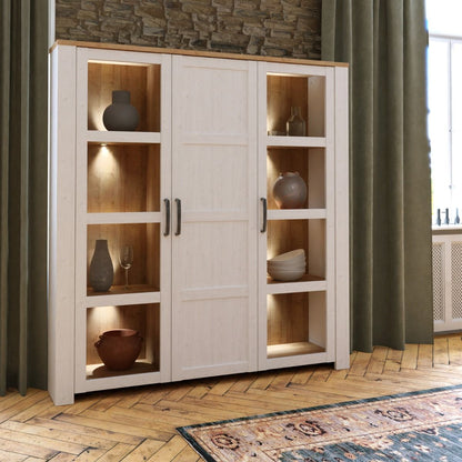 Bohol Large Display Cabinet with LED Lights in White Riviera Oak