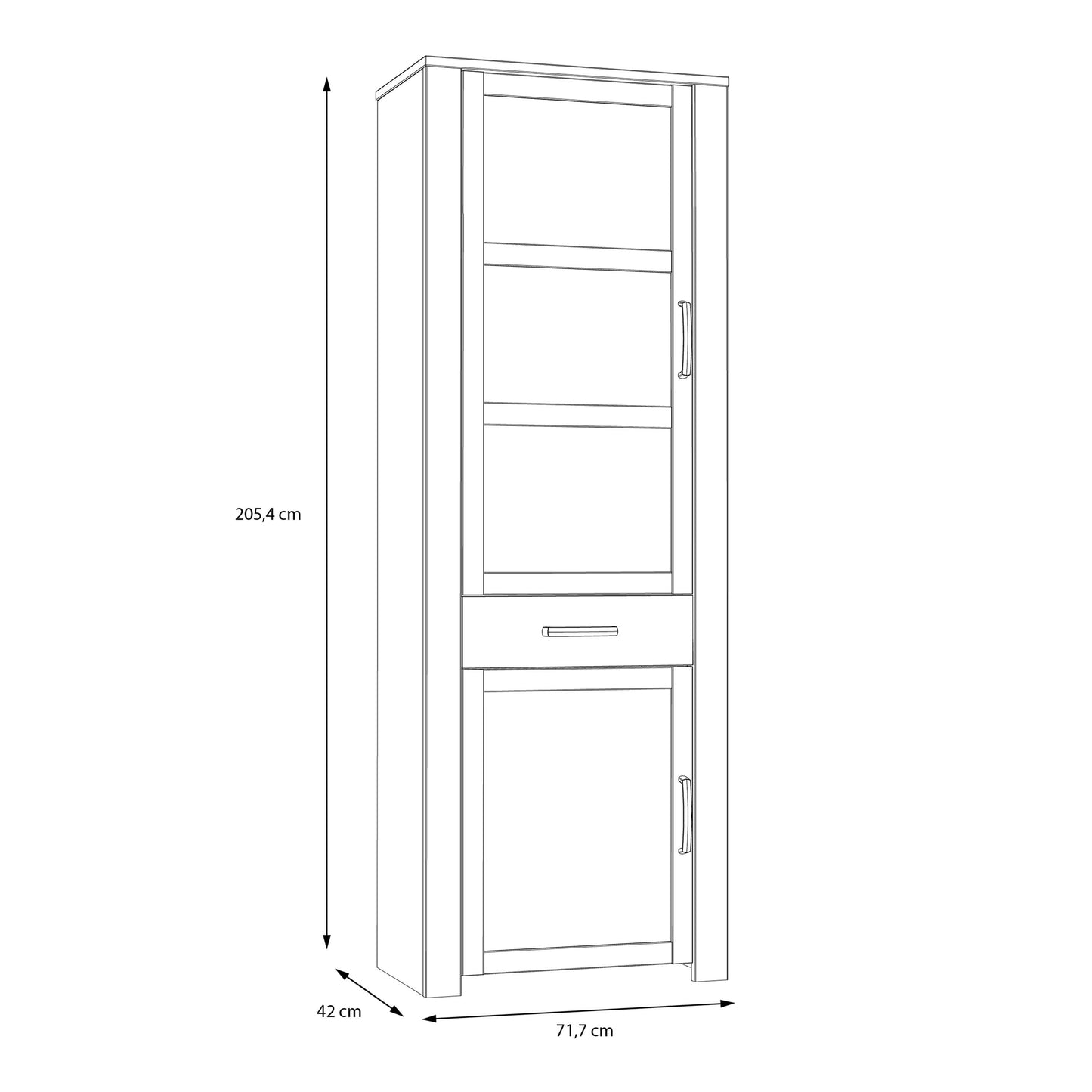 Bohol Narrow Display Cabinet 2 Door 1 Drawer in Grey and Oak